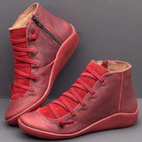 Niulatu New Women's Casual Flat Leather Retro Lace-up Boots Side Zipper Round Toe Shoe Leather Ankle Boots Zapatos Mujer Wram Botas DJSE