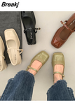 Niulatu Women Pumps Square Toe Buckle Low Heel Mary Jane Shoes Shallow Ladies Casual Soft Ballerina Solid Low Heel Loafers DJSE