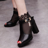 Niulatu Summer Mesh Peep Toe Sandals Sexy Heels Single Shoes Lace Pumps Woman High Heel Fashion Women Shoes Platform Ladies DJSE