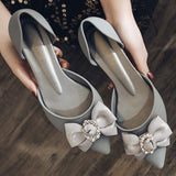 Niulatu Women Shoes Butterfly-knot Pumps Summer Drill Ladies Pointed Toe Shallow Jelly Shoes Low Heel Office Female Footwear DJSE