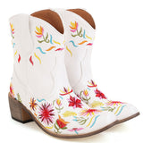 Niulatu Estern Boots For Women Ankle Bootie Cowboy Cowgirls Flower Print Fashiin Chunke Heel Slip On Shoes 2025 DJSE