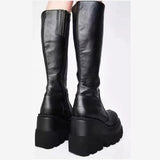 Niulatu Women's Boots 2025 Ladies Fashion Platform Boots Chunky Heel Wedges Mid Calf Women Boots Casual Shoes Woman Thigh High Boots DJSE