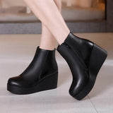 Niulatu Leather Autumn Winter Boots Shoes Women Ankle Boots Female Wedges Boots Women Boot Platform Shoes Warm DJSE
