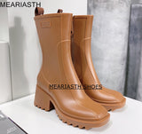 Niulatu Women PVC Rainboots Chunky Heel Height Increasing Short Boots Thick Sole Motorcycle Ankle Boots For Women Rain Shoes DJSE