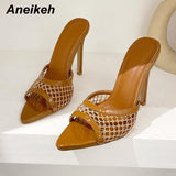 Niulatu Shoes 2025 Mesh Pumps Mules Pointed end Slippers Female High Heel Hollowed out Stiletto Dress Shoes sandalias mujer DJSE