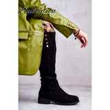 Niulatu Women Long Boots Winter Black Solid Suede Warmed Ladies High Boots Wide Heels Autumn Fashion Mature Concise Round Toe Shoes DJSE