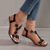Niulatu Women Sandals 2025 Summer Crystal Flower Decoration Chunky Heel Peep Toe Back Strap Elastic Band Elegant Fashion Women's Shoes DJSE