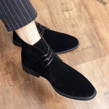 Niulatu for Men Coffee Brown Flock Lace Up Business Shoes for Men with Free Shipping Ankle Boots DJSE
