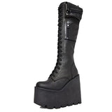 Niulatu Size 43 Platform Wedges Goth Punk Women Pocket Bags Combat Boots Lace Up Street Zipper Autumn Women Shoes DJSE