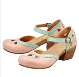 Niulatu Cute Mary Janes Pumps Women Cutout Rome Round Toe Casual Office Comfy Summer High Heels Shoes Chunky Heels Pumps DJSE