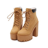 Niulatu Platform Ankle Boots Women Autumn Lace Up Thick High Heel Ladies Woman Fashion Shoes Women's Casual Footwear DJSE