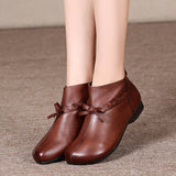 Niulatu Leather Boots Winter Woman 2025 Wedge Booties Fashion Butterfly-knot Retro Shoes Ladies Zip Platform Boot Female DJSE