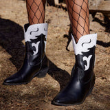 Niulatu Retro Vintage Western Boots Women Autumn Winter Chunky High Heels Cowboy Mid Calf Boots Female Cowgirls Shoes Woman DJSE