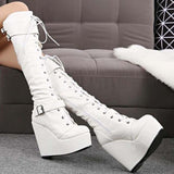 Niulatu Size 35-43 Ladies Wedges High Heels Knee High Boots Cross Tied High Platform Boots Women Party Sexy Shoes Woman DJSE