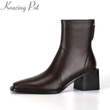 Niulatu Big Size 43 Cow Leather High Heels Winter Shoes Classics Chelsea Boots Square Toe Zipper Concise Dating Ankle Boots DJSE