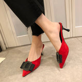 Niulatu Baotou Half Slipper Shoes Women Stiletto High Heels Korean All-match Pumps Square Rhinestone Pointed Mules Shoes DJSE