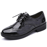 Niulatu Women Brogue Shoes Platform Autumn Patent Leather Black Casual Flats Lady Derby Classic Varnish Oxfords Female Footwear DJSE
