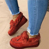 Niulatu Women Fur Slip-on Cotton Shoes Bowknot Plush Loafers Warm Short Snow Boots Female Furry Flat Shoes Platform Casual DJSE