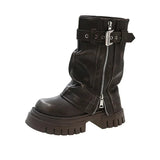 Niulatu Shoes for Women Belt Buckle Women's Boots Fashion Side Zipp Modern Boots Women High Quality Round Toe Mid-Calf Zapatos DJSE