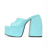 Niulatu square head open-toed fish mouth solid color one-line buckle women's slippers women shoes high heel DJSE