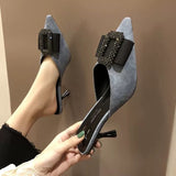 Niulatu Baotou Half Slipper Shoes Women Stiletto High Heels Korean All-match Pumps Square Rhinestone Pointed Mules Shoes DJSE