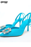 Niulatu Floral Pumps with Pointed Toe and Stiletto Slingback Strap Chunky Heels Party Prom Shoes Women DJSE