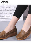 Niulatu Women Shoes 2025 New Leather Flat Shoes Slip On Women Loafers With Wedge Heels Casual Flats Zapatos Mujeres Moccasins Female DJSE