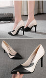 Niulatu Stiletto Heel Pointed Toe High Heels Shallow Mouth Color-matching Women's Shoes Black All-match Work Shoes DJSE