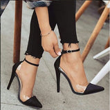 Niulatu Women's High-heeled Shoes New Toe Monochrome Belt Buckle Fashion Single Shoes Pink Black Apricot Size 34 And 43 DJSE