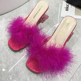 Niulatu Fluffy Peep Toe Sexy High Heels Women Shoes Fur Feather Lady Fashion Slip On 2025 Ytmtloy Indoor House Slippers DJSE