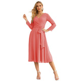 Niulatu Chiffon Bridesmaid Dress V-Back Waist Belt Formal Prom Gown Mother of The Bride Wedding HZ1007