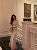 Niulatu Mermaid Square Neckline Ivory Date Night Dress Long Prom Dresses Birthday Outfits SD1075