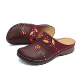 Niulatu Women Sandals Summer Women Shoes Soft Bottom Retro Baotou Shoes Woman Flowers Leaves Style Wedges Women Slippers Plus Size DJSE
