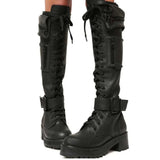 Niulatu Boots Women Cool Goth Zipper Design Cool Lace Up Chunky Heel High Quality Shoes Woman Fashion Popualr Big Size 45 DJSE