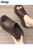 Niulatu 7.5cm Platform Wedges Women's Shoes Thick Heel Open Peep Toe Sandals Leather Summer Style Slide Black Shoes DJSE