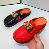 Niulatu Women Slipper Low Heels Casual Slides Flip Flop Round Toe New Arrival Brand Design Gold Chain Closed Slip On Shoes Mulles DJSE