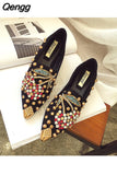 Niulatu Loafers Shoes Rhinestone Crystal Loafers Ladies Casual Shoes for Women Pointed-Toe Flats Spring and Autumn Loafers DJSE