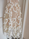 Niulatu A line Spaghetti Straps White Satin Floral Dinner Party Dresses Birthday Outfits SD385