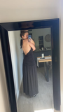 Niulatu Halter Backless Brown A Line Slit Prom Dress Deep V Evening Dress HZ1007