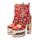 Niulatu crystal super high heels wedding party shoes women's silk embroidery flower platform ethnic Ankle boots FT1736 DJSE