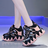Niulatu Chunky Hidden Heels Platform Sneakers Women Pink Laser Thick Bottom Vulcanized Shoes Woman Lace Up Casual Shoes Ladies DJSE