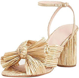 Niulatu Women Sandals New Brand Summer Shoes Pleated Bow-Knot Round Heels Open Toe Dress Shoes Big Size Party Wedding Shoes DJSE