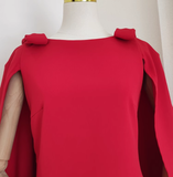 Niulatu A Line Boat Neckline Red Satin Short Homecoming Dresses Birthday Outfits With Cape SD372