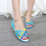 Niulatu Women Rainbow Jelly Sandals Candy Color Peep Toe Female Flat Beach Shoes Slip On Slides Casual Ladies Summer Footwear DJSE