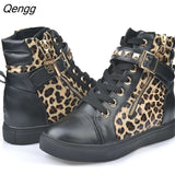 Niulatu High Top Black White Boots Shoes Women Casual Platform Vulcanized Flats Shoes PU Leather Sneakers Zapato Mujer DJSE