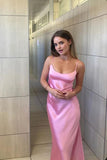Simple Straps Pink Sheath Long Party HZ0308