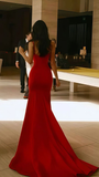 Niulatu Red Spaghetti Straps Mermaid Prom Dress Formal Evening Gown HZ1007