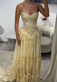 Niulatu A Line Sweetheart Neck Appliques Lace Chiffon Prom Dress Wedding Guest Dress HZ0113