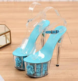 Niulatu Women Sandals High Heels 17cm Fine heel Waterproof Sandals Female Shoes Flowers Platforms 7cm Transparent Crystal Wedding Shoes DJSE