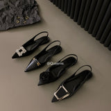 Niulatu Black Baotou Sandals Fairy Shoes 2025 New Spring And Summer Pointed Diamond Single Shoes DJSE